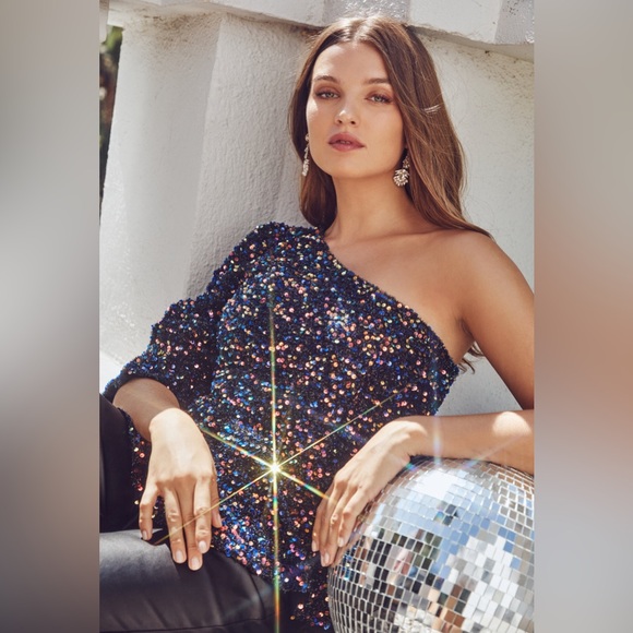 Sugarlips - Jupiter one shoulder peplum sequin top - worn only once! X small - Picture 4 of 16